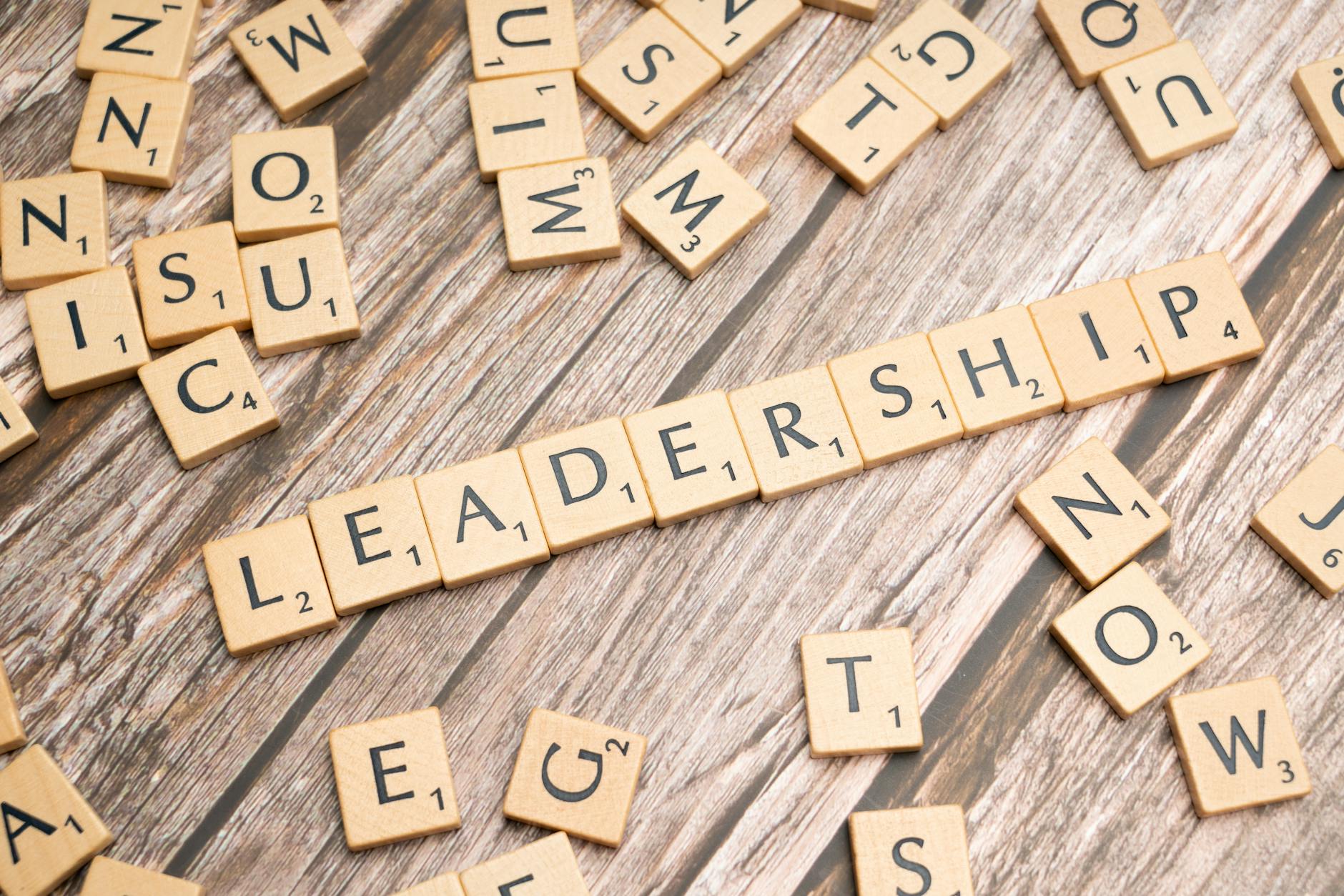 the word leadership spelled out in scrabble letters